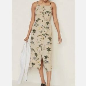 Old Navy Women’s Tan & Green Safari-Inspired Animal Print Midi Dress, Size Large
